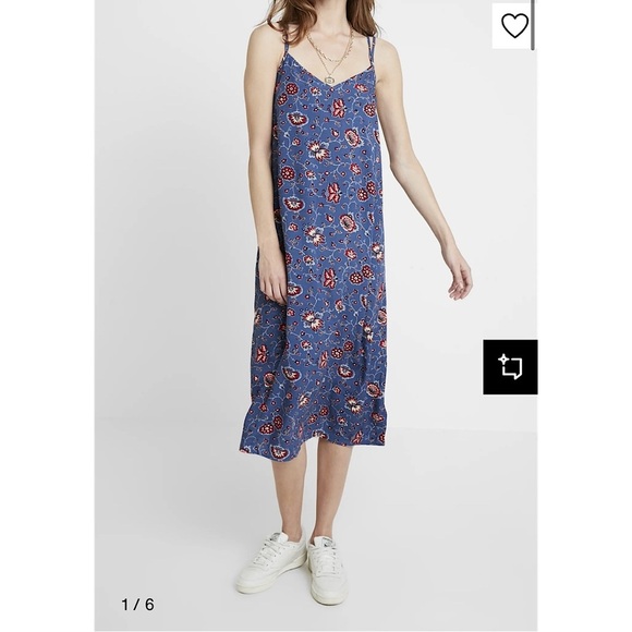 Gap Day Midi Dress Women's Size M Blue/Red Floral – Rayon, Sleeveless, V-Neck - Picture 7 of 12